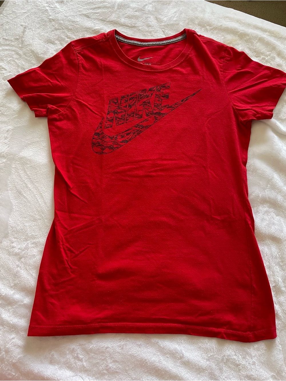 Nike Women's Red Short Sleeve Tee with Black Logo